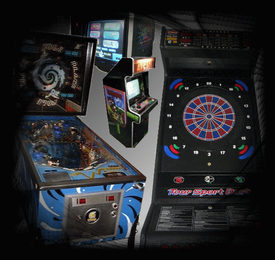 Jeux de café: flipper, flechette, borne vidéo, arcade